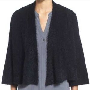 Eileen Fisher size Medium Black Wool Mohair Blend Open Front Cardigan Sweater